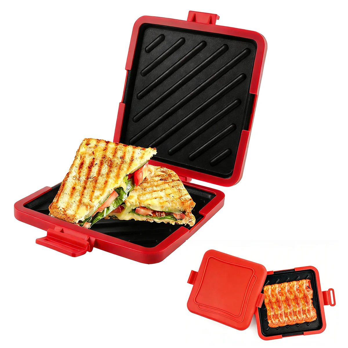 Mikrowellen-Toastie-Hersteller mit abnehmbaren Antihaftplatten, schnelles Kochen und einfache Reinigung, mikrowellengeeignetes Silikon-Kochgeschirr Image