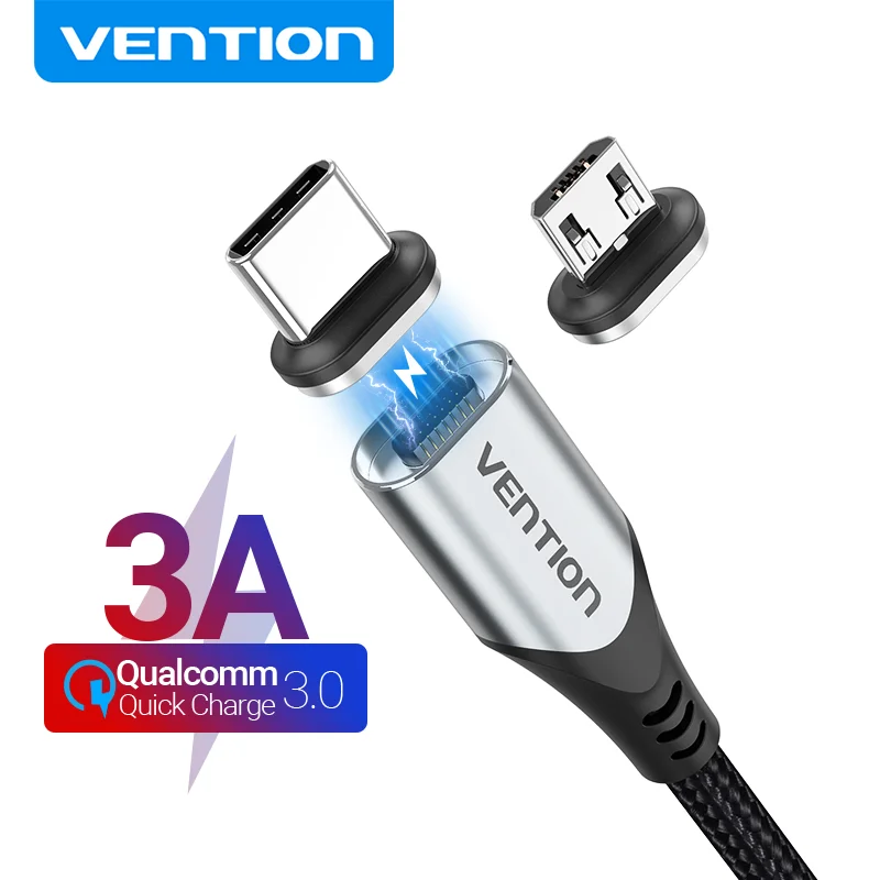 Vention Magnetisches Ladekabel 3A Schnellladung Micro-USB-Kabel Magnet USB Typ C Ladedatenkabel für Mobiltelefon USB-Kabel Image