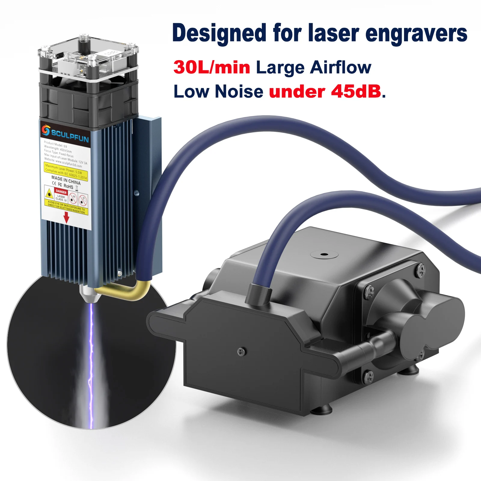 SCULPFUN AP-FC Air Assist Luftpumpe für Lasergravurmaschine, universell entworfen für Lasergravierer, großer Luftstrom, geräuscharm Image