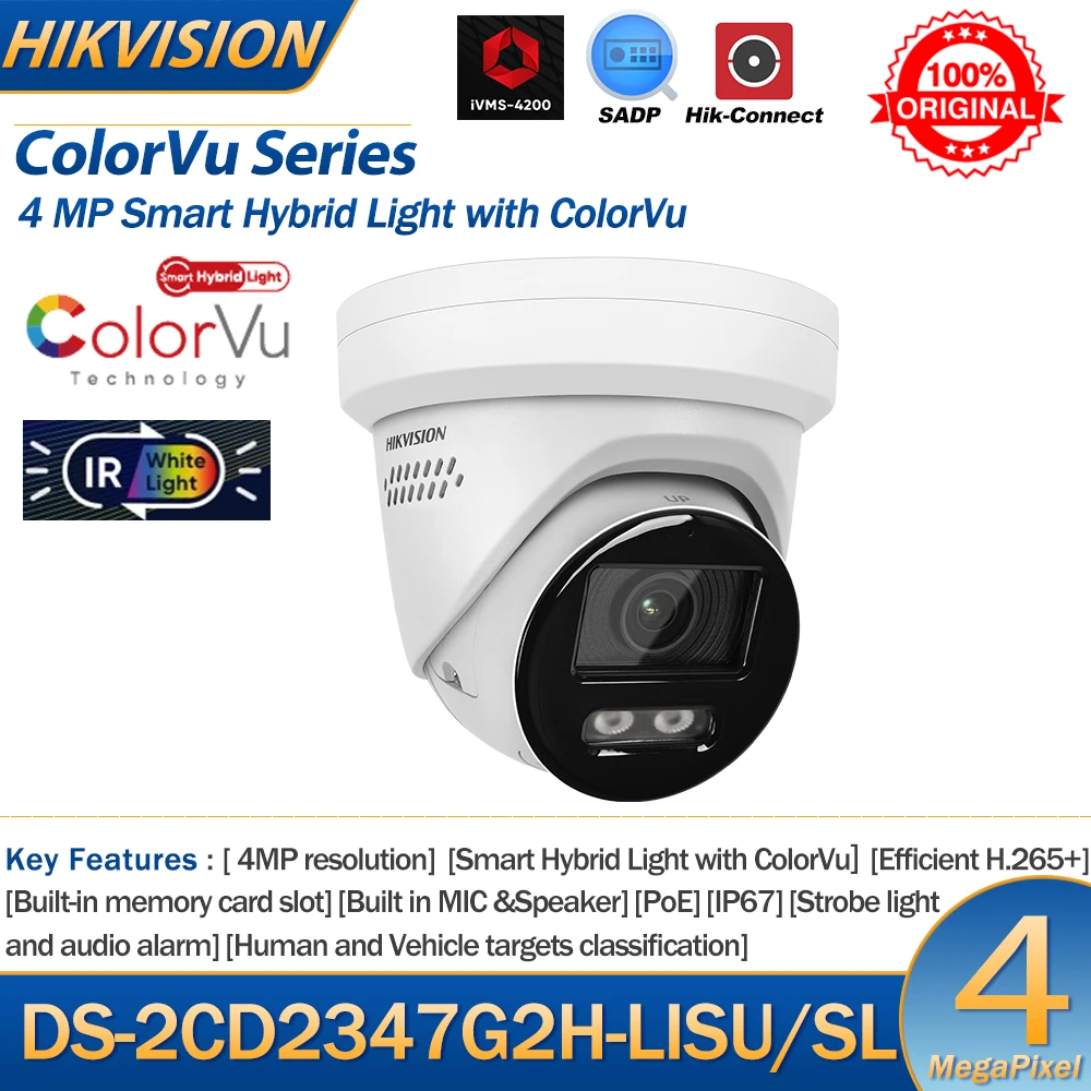 Hikvision DS-2CD2347G2H-LISU/SL 4MP IP-Kamera Smart Hybrid mit ColorVu IR White Turret POE Integrierter 2-Wege-Audio-SD-Kartensteckplatz Image