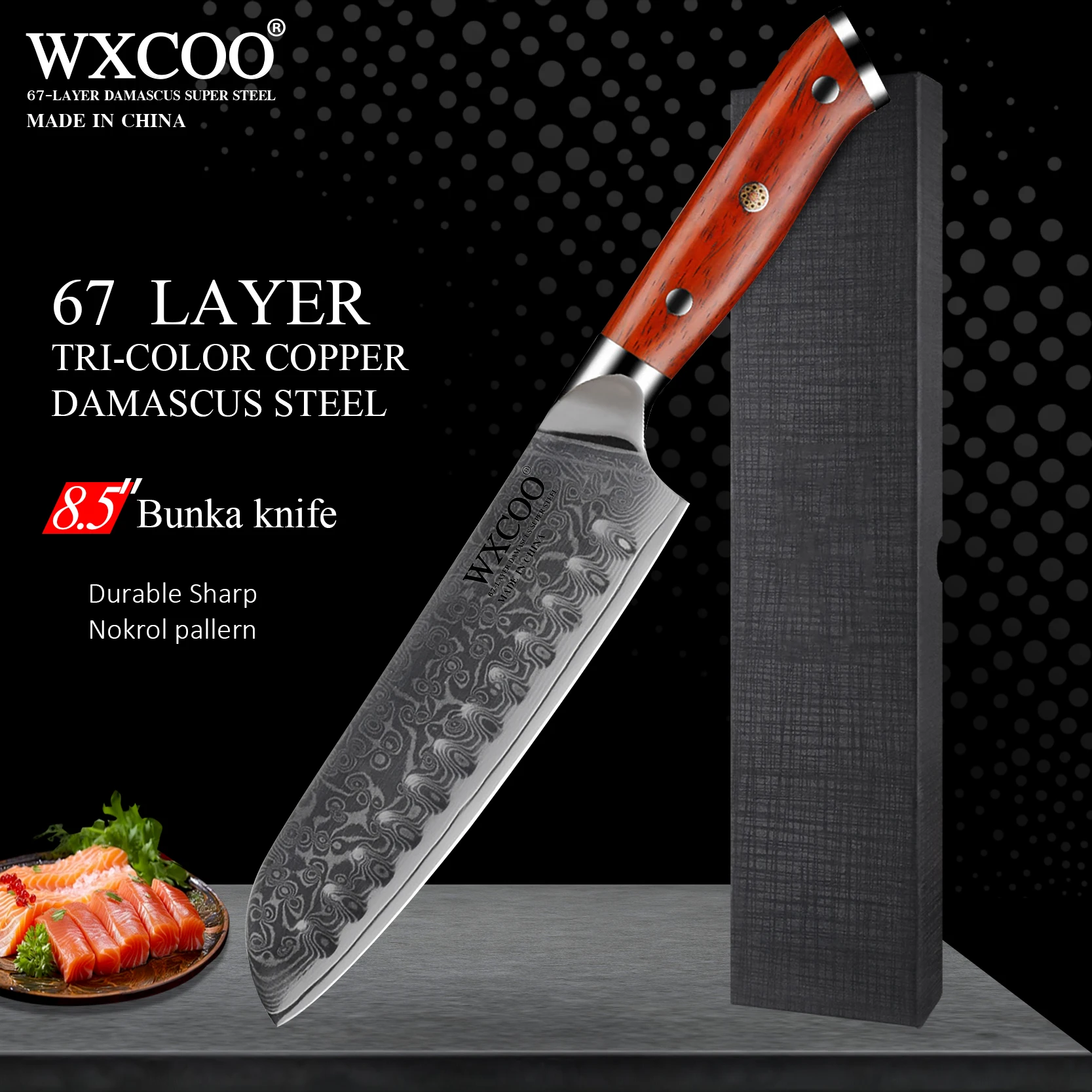 Küchenmesser aus Damaststahl, VG10, japanisches Santoku-Kochmesser, Schneidemesser mit Ebenholzgriff, Küchenbesteck, Sushi-Messer Image