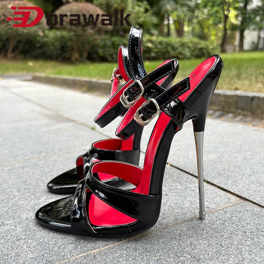 16 cm Knöchelriemen Extreme High Heels Sexy Schwarz Rot innen Damen Sandalen Bühne Crossdresser Mann Cosplay Stripper Unisex Schuhe