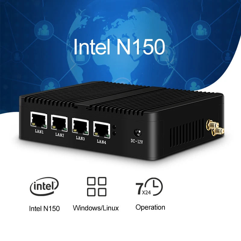 Intel N150 N5105 Mini-PC-Firewall unterstützt Windows Linux Pfsense EXSI 4x Intel-i226V 2,5G Ethernet M.2 NVMe SSD Mini-PCIe-SIM Image