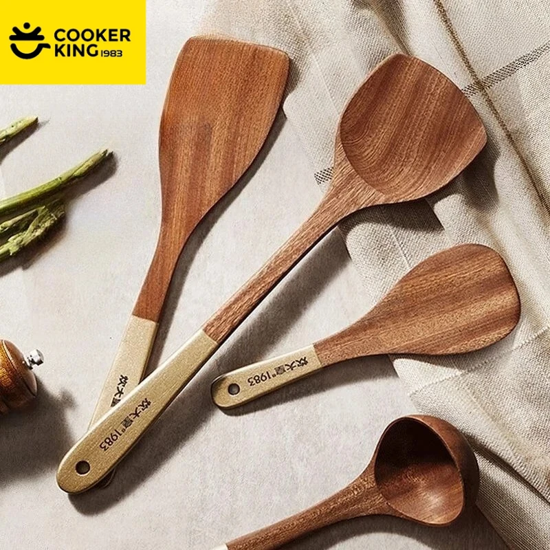 COOKER KING – ensemble d'outils de cuisine 4 en 1, spatule et cuillère en ébène pour une cuisine, ustensiles de cuisine exquis, cadeau pour la famille
