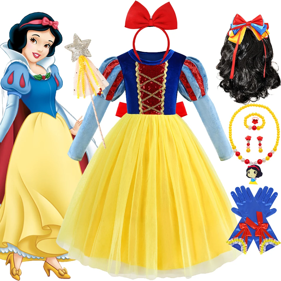 Halloween Schneewittchen Kleid Langarm Samt Prinzessin Kostüm Kinder Geburtstag Party Elegantes Kleid Luxus Flauschiges Tüllkleid Image
