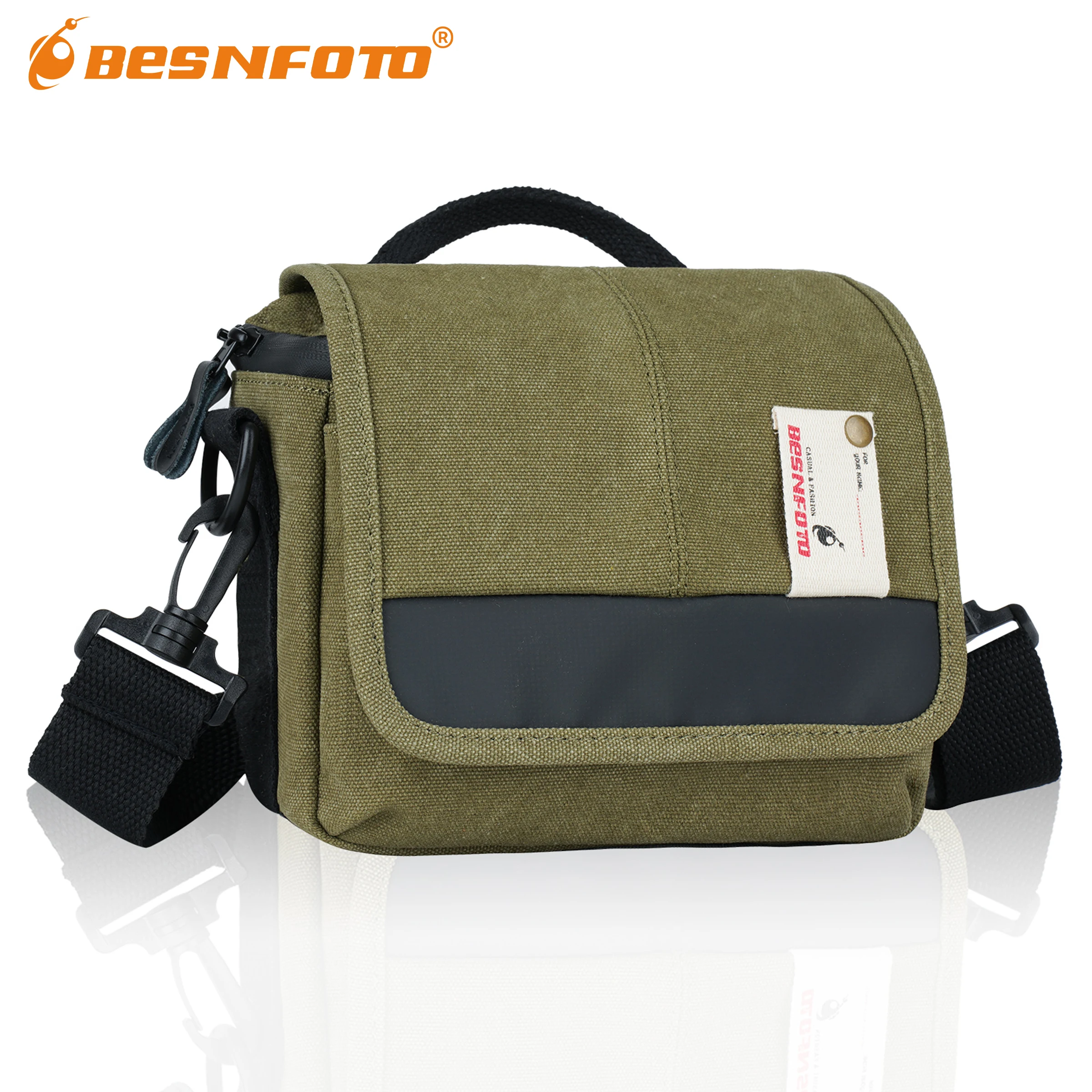 Besnfoto wasserdichte kompakte Kamera-Umhängetasche aus Segeltuch für spiegellose DSLR-Kameras, verstellbarer Riemen, passend für Canon Nikon Sony Image