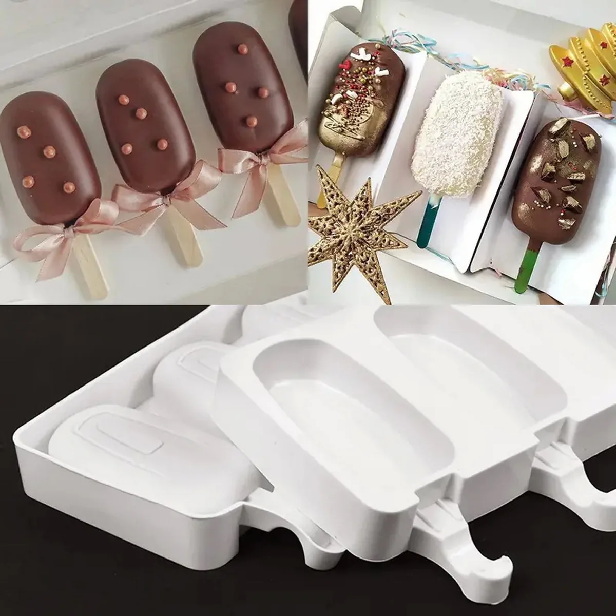 Silikon-Eisform, DIY-Schokoladen-Dessert-Eis am Stiel-Tablett, Eiswürfelbereiter, hausgemachte Kochutensilien, Partyzubehör Image
