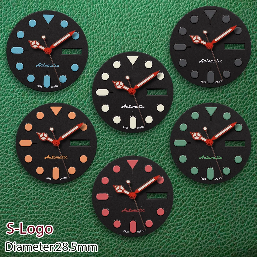 28,5 mm SS-Logo, weißes, bedrucktes Logo-Zifferblatt, keine Zeiger, grün leuchtend, geeignet für NH36 4R36 Uhrwerk, Modifikationszubehör Image