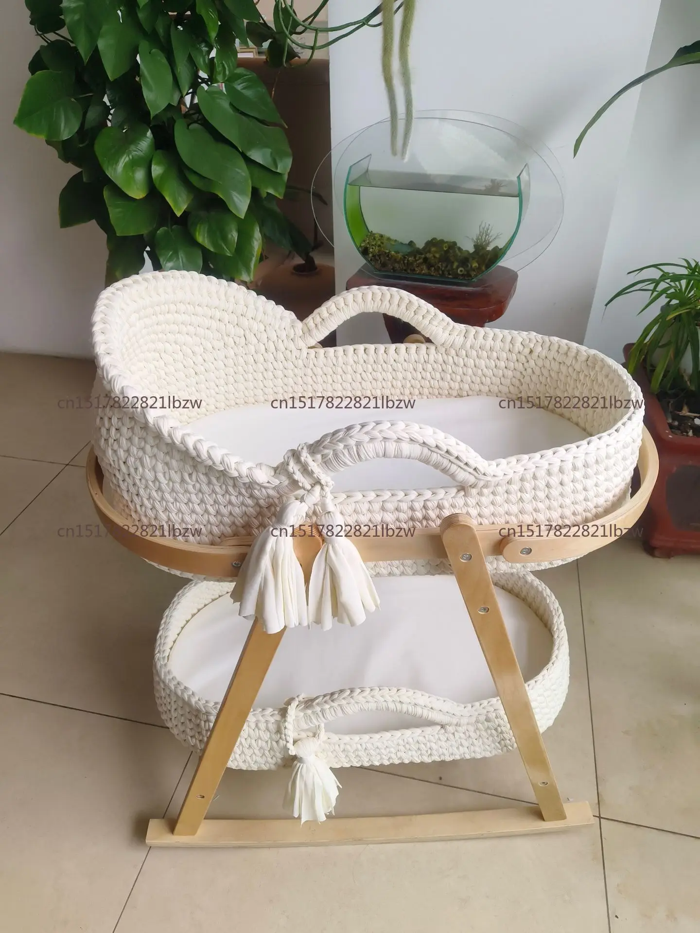 Moses Cradle Handrahmen, Baumwollseil, gewebt, Krippentuch, Streifen, gewebter Handkorb für Neugeborene Image