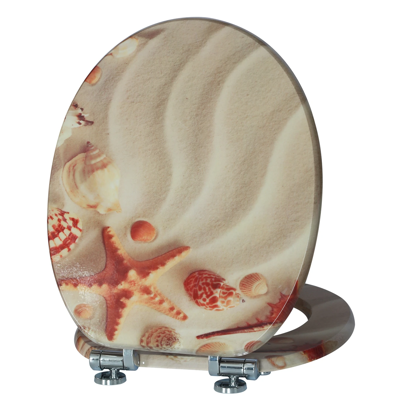 SAINOS Universal Toilettendeckel Mit Absenkautomatik WC Sitz Wood Toilettensitz Klodeckel Klobrille Strand Image