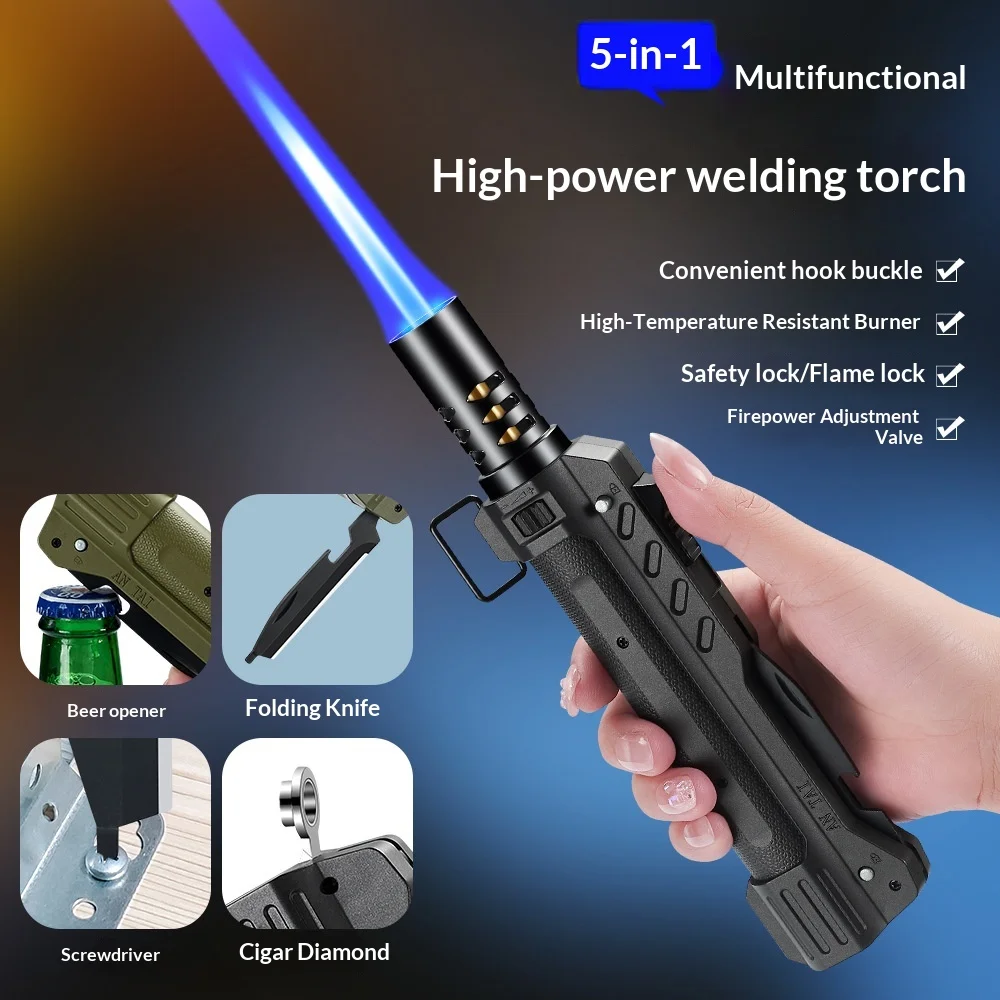 Leistungsstarkes Metall-Gasfeuerzeug, winddicht, für den Außenbereich, Küche, Kochfackel, Flammenstrahl, Grill, Rauchen, Zubehör, Zigarrenfeuerzeuge Image