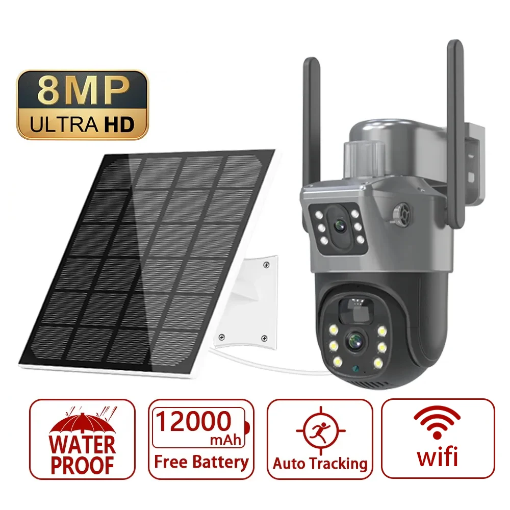 4K 8MP Dual Objektiv PTZ Solar Kamera Dual screen PIR Menschen Tracking Outdoor WIFI Sicherheit CTV Überwachung IP Kamera Image