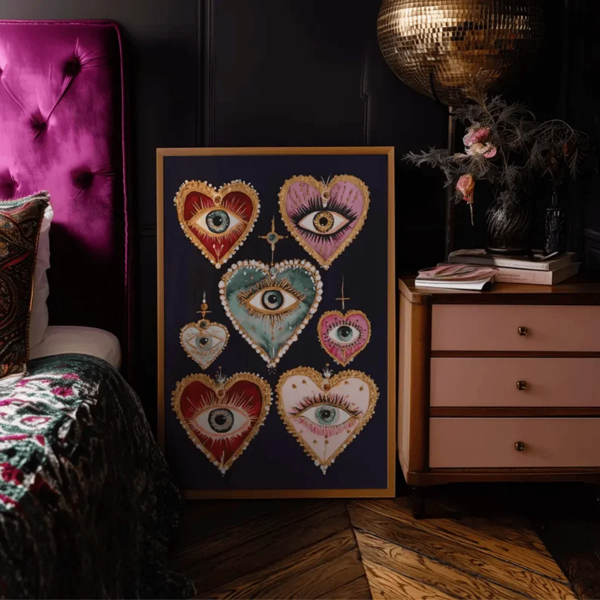 Vintage Evil Eye Türkisches Blaues Auge Herz Leinwanddrucke Poster Retro Gothic Dark Art Prints Schlafzimmer Wandkunst Home Decor Art Pos