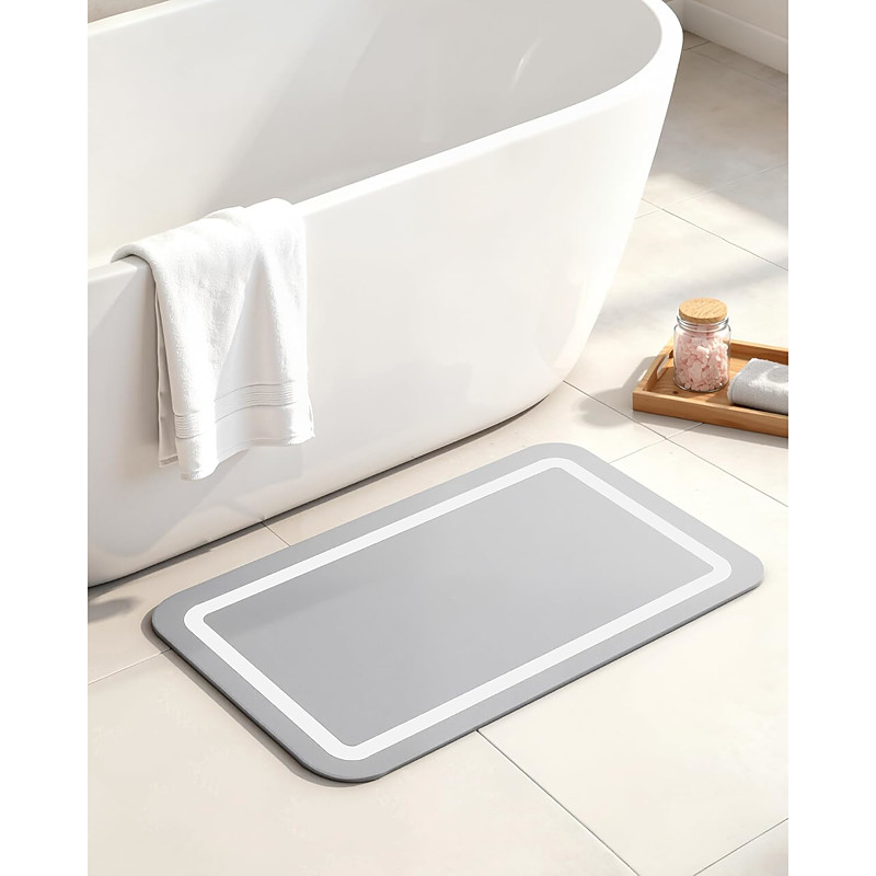 Soft Diatomaceous Earth Bath Mat, Quick Dry Bathroom Mats Gray Super Absorbent Bath Mat Set, Washable Non Slip Bathroom Rugs, Stone Bath Mats Alternative