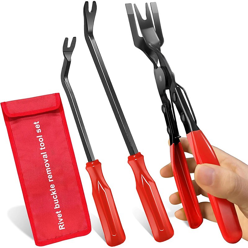 3PCS Car Trim Removal Tool Set, Professional Automotive Clip Pliers Fastener Remover Tool Kit for Car Door Panel, Upholstery, Plastic Rivets removal, Heavy Duty Pry Tool with Storage Bag