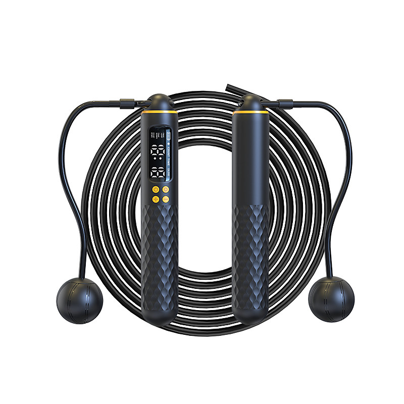 USB-Charging Outdoor Electronic Counting Jump Rope - Adjustable Resistance, Rapid-Power Exercise Equipment for Cardio and Fitness, Durable Black Design with Colour-Coded Handles, Portable Fitness Tool