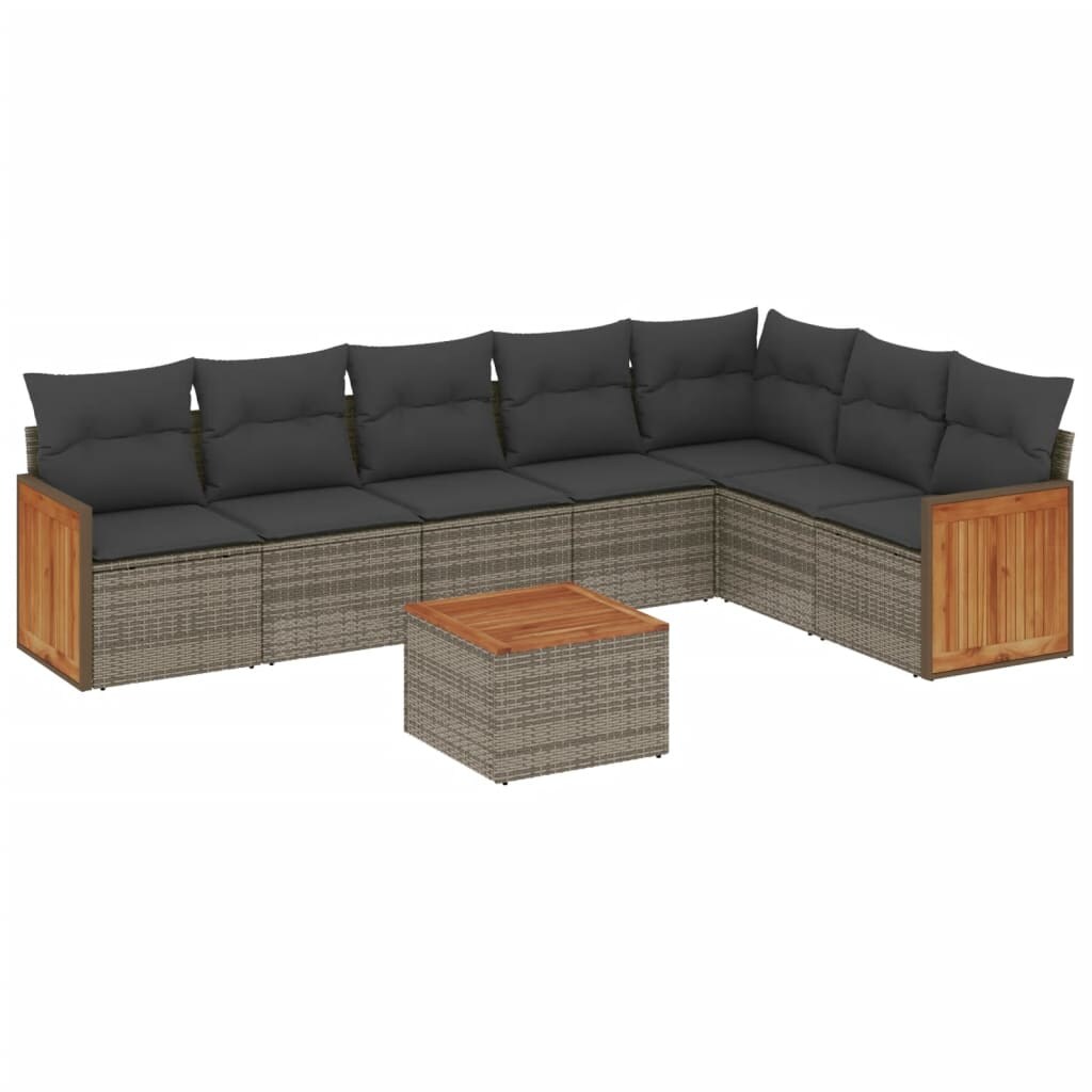 vidaXL 8-tlg. Garten-Sofagarnitur mit Kissen Grau Poly Rattan Image