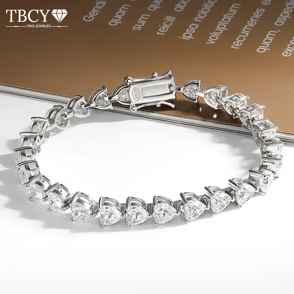 TBCYD Bracciale tennis Moissanite a forma di cuore Bracciale da tennis in argento sterling 925 certificato con diamanti da laboratorio per gioielli da donna con ciondoli natalizi