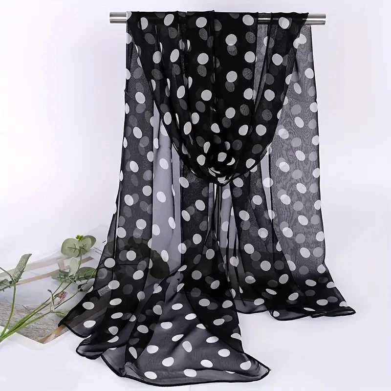 Mode Vier Jahreszeiten Dünne Weiche Chiffon Frauen Polka Dots Seidige Georgette Schal Schals Lange Wraps Strand Sonnencreme Schal Image