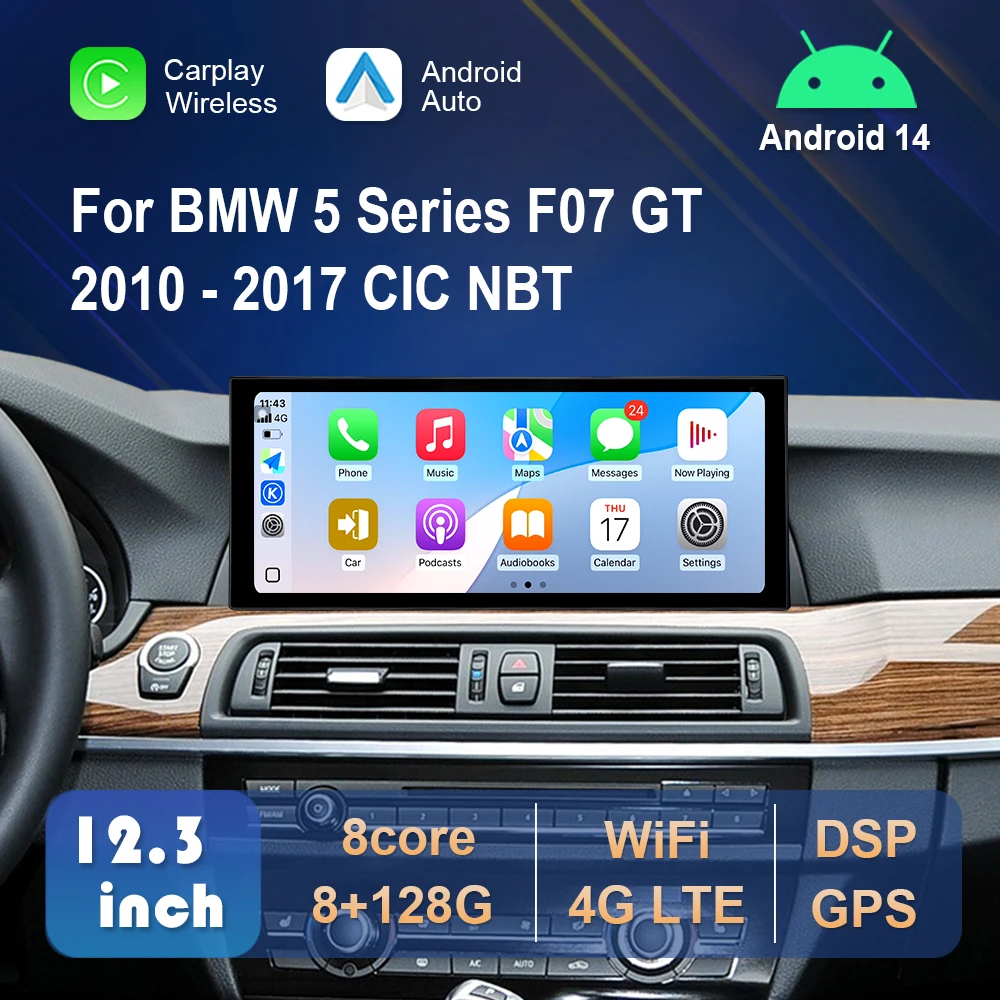 Android 16 für BMW 5er F07 GT 2010 - 2017 CIC NBT System Auto-Multimedia-Videoplayer Touchscreen Kabelloses Carplay GPS Image