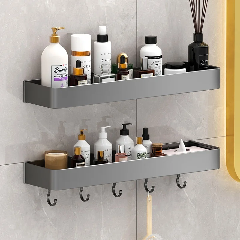 Support de rangement de salle de bain gris, support organisateur de salle de bain mural, étagère d'angle en aluminium, étagère de douche de bain, étagère de salle de bain