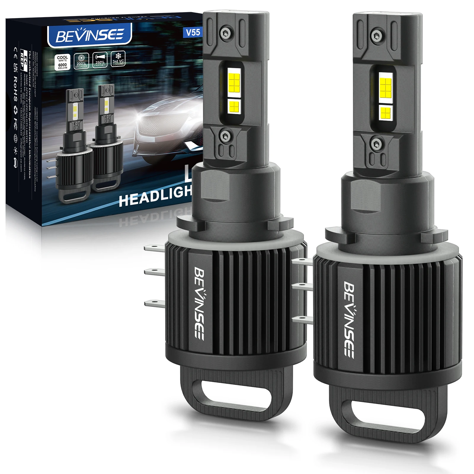 BEVINSEE H15 LED-Scheinwerferkugeln 11000LM Fernlicht + Tagfahrlicht 6000K 12V LED-Lampen für Ford Focus Fiesta für Volkswagen Amarok Tiguan Image
