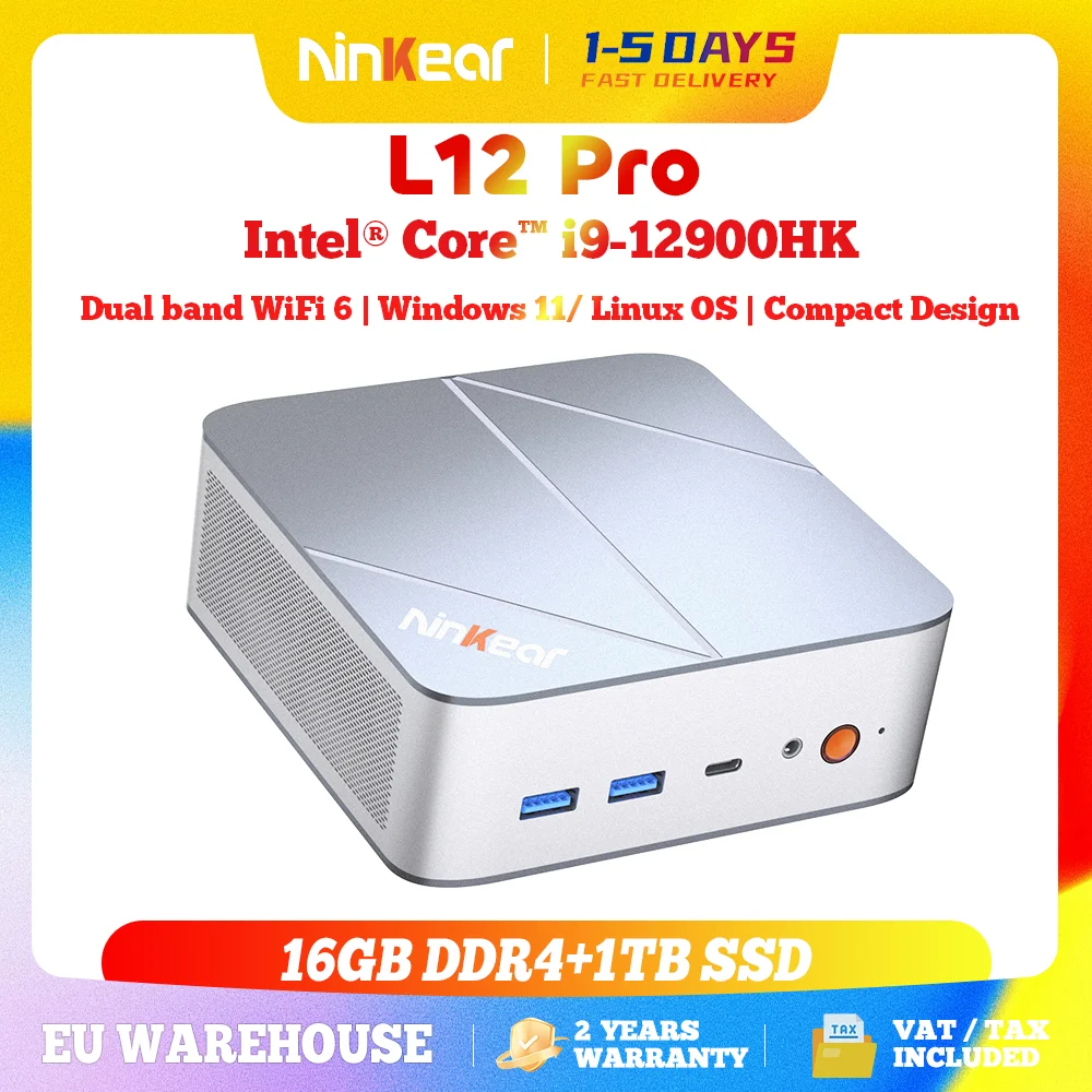 Ninkear L12 Pro Mini PC Intel i9 12900HK 16GB DDR4 1TB SSD 2.5G + WiFi 6 Triple écran utilisation ordinateur Compact Windows 11 pour les jeux