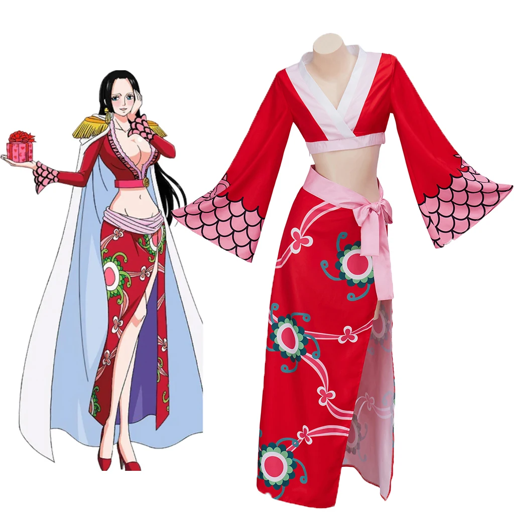 Anime Boa Hancock Cosplay Kostüm Frauen Sexy Rot Kimono Kleid Crop Top Röcke Outfits Halloween Weihnachten Party Anzug Uniform
