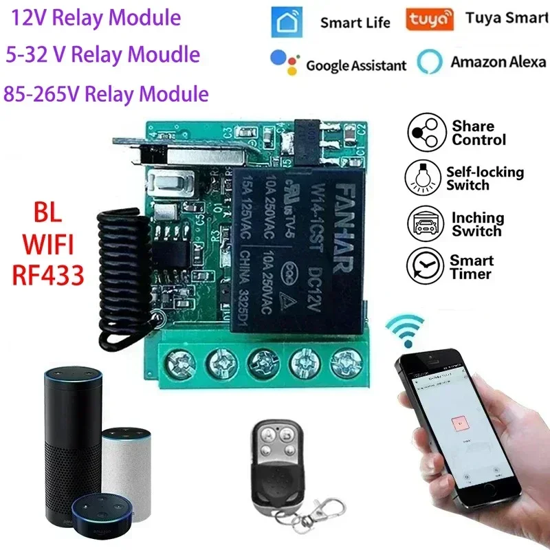 Tuya Wifi RF BL 5-32V 85-265V Modul Garage tor Wasser Heizung Drahtlose Fernbedienung keine Ausgang Spannung Relais Alexa Google Hause Image