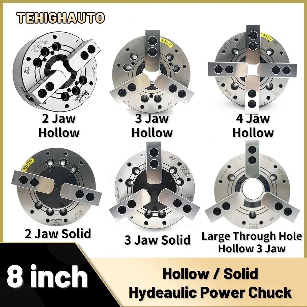 Hydraulisches Spannfutter, 8 Zoll, 210 mm, Hochgeschwindigkeits-Öl-Power-Spannfutter, hohles/durchgangsloch, 2/3/4 Backenfutter für Hochgeschwindigkeits-CNC-Drehfutter Image