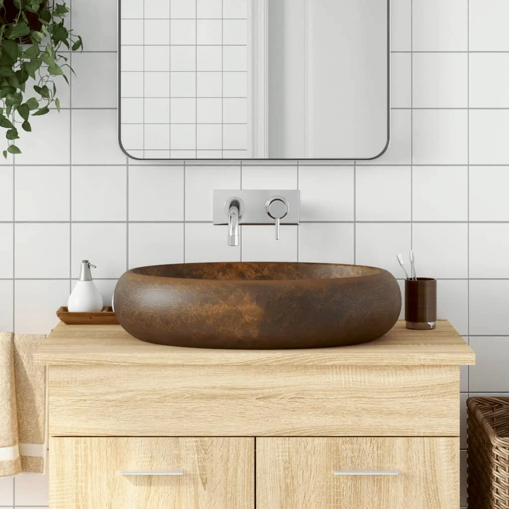 Lavabo de comptoir ovale marron 59x40x15 cm, vasques en céramique, salles de bains et cuisines, articles décoratifs, quincaillerie de salle de bain