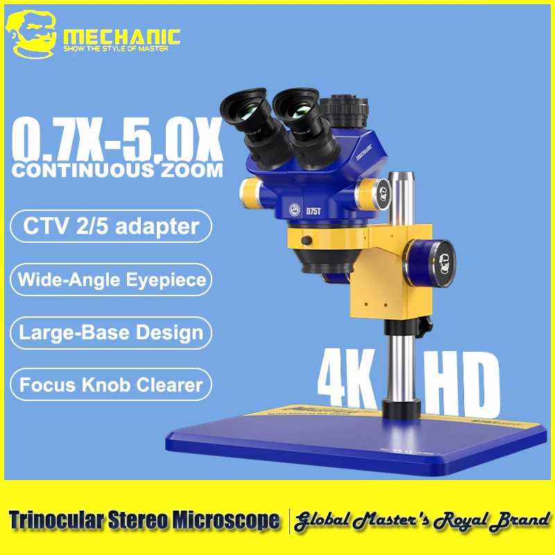 【MECHANIC】D75T-B11 Trinokulares Stereomikroskop, Metallgehäuse, 0,7 x 5,0 x Zoom, HD-optische Linse für biologische Beobachtungselektronik Image