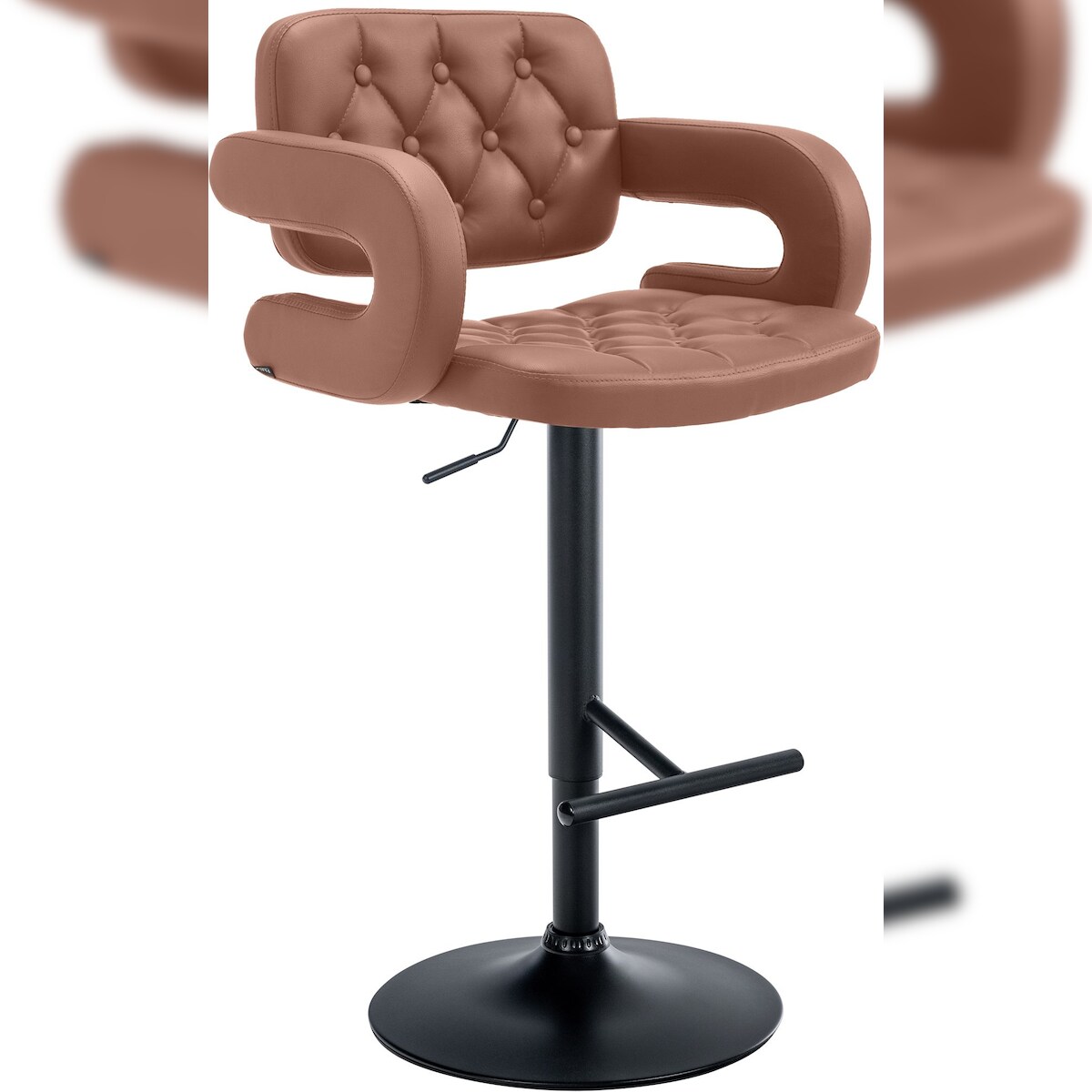 DELUKE Barhocker BURID - Kunstleder Cognac 62x55x103 cm Schwarz | Barstuhl Höhenverstellbar Mit Lehne Drehbar Tresenhocker Tresenstuhl Kneipenhocker Image