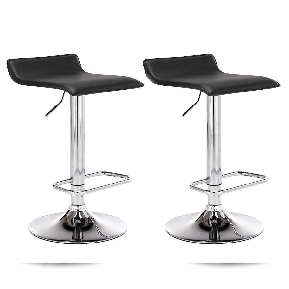 DELUKE 2er Set Barhocker DERID - Kunstleder Schwarz 38x41x65 cm Silber | Barstuhl Höhenverstellbar Mit Lehne Drehbar Tresenhocker Tresenstuhl Kneipenhocker Image