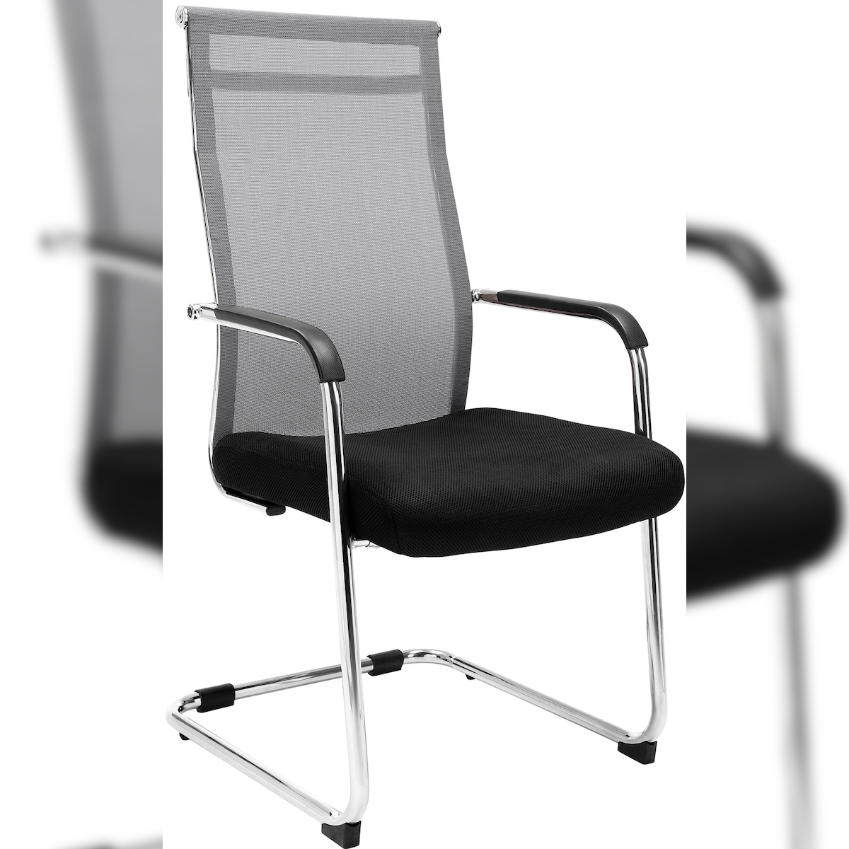 DELUKE Besucherstuhl DAKAR - Kunstleder Grau 54x65x107 cm | Besucherstühle Konferenzstuhl Wartezimmerstuhl Bürostühle Bürostuhl Konferenzraum Wartezimmer Image