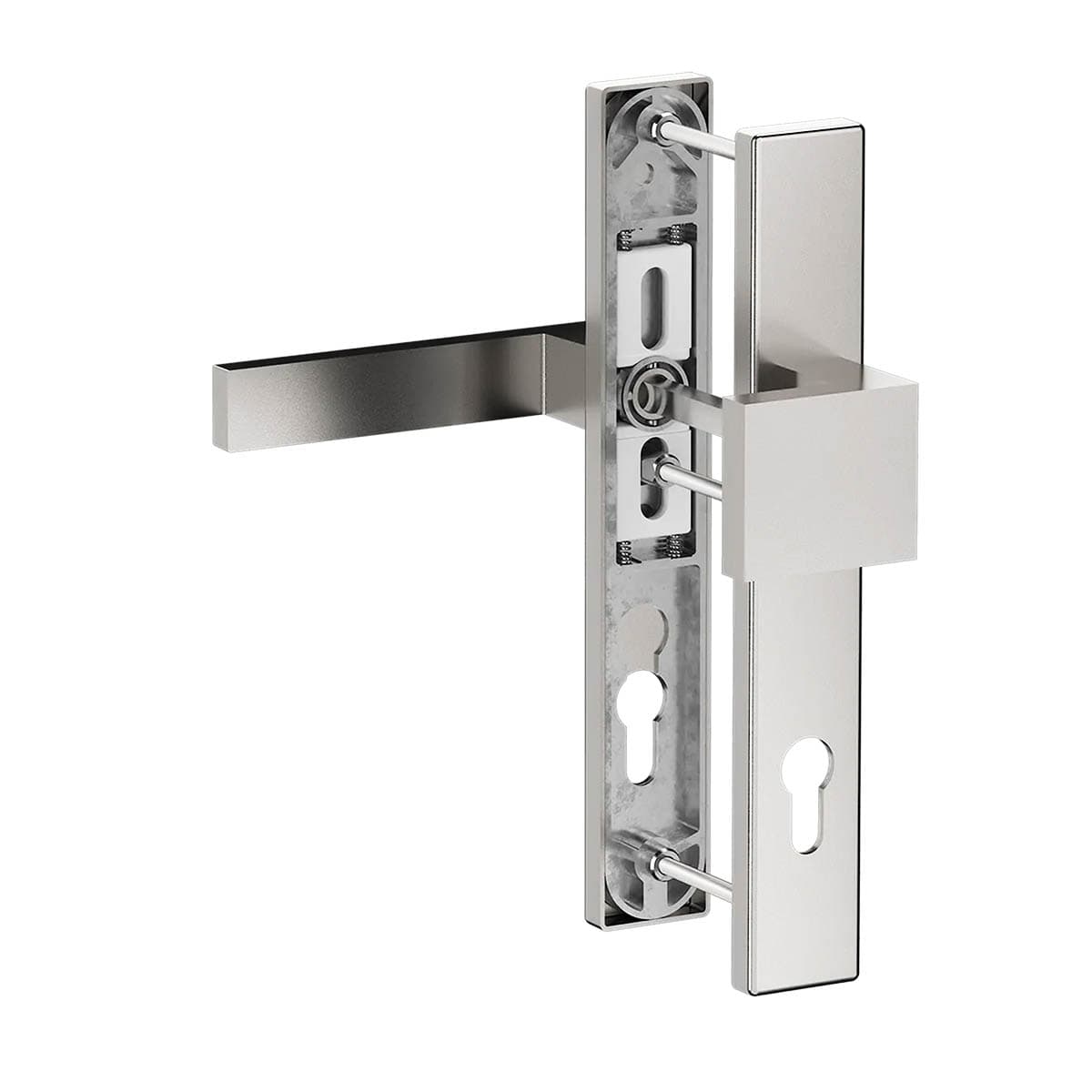 MS Beschläge Schmalrahmen-Wechselgarnitur Edelstahl-Optik - 92mm Alu Langschild Kn/Dr 55-70mm Image