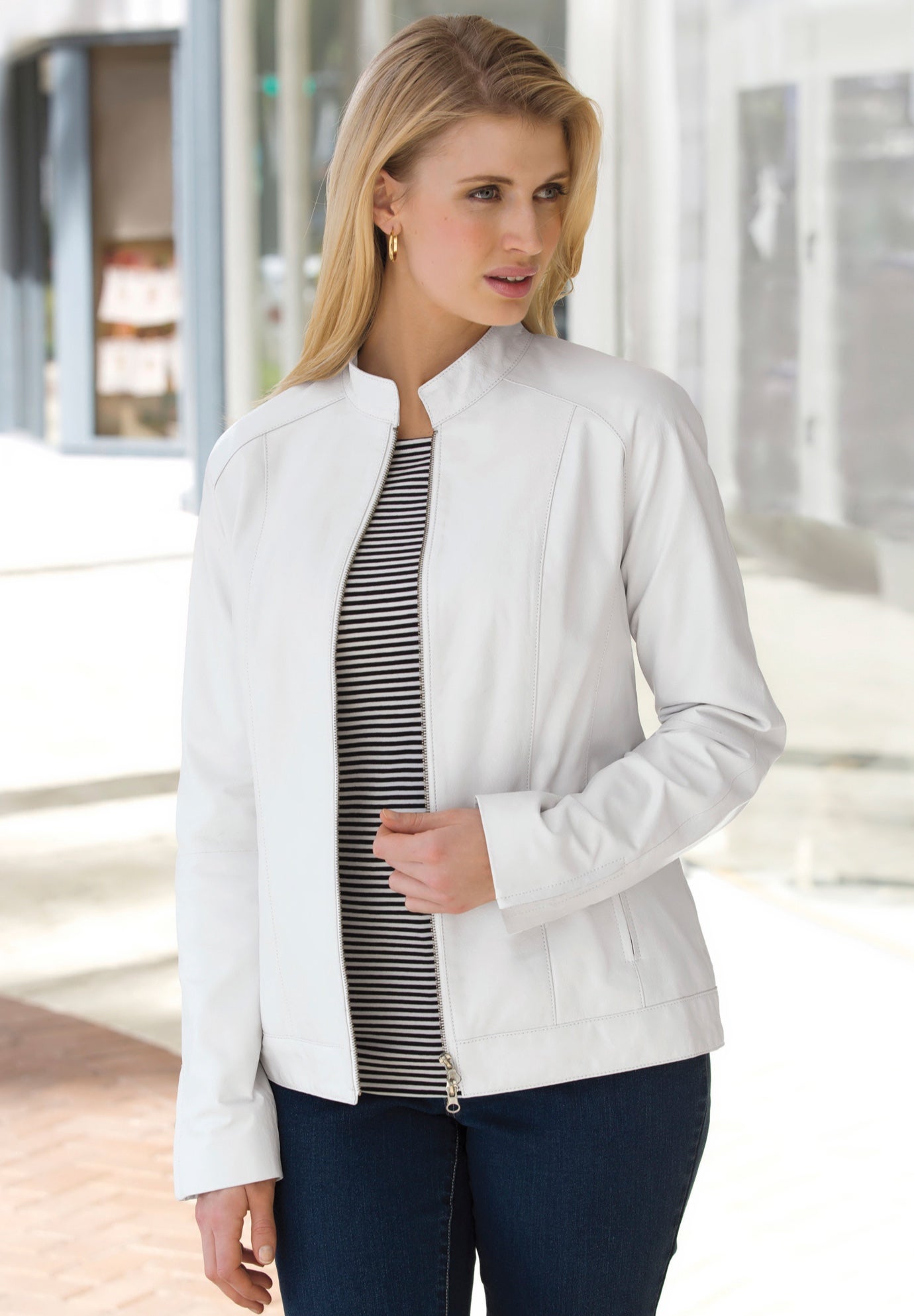 Plus Size Women's Zip Front Leather Jacket by Jessica London in Cognac (Size 12 W)