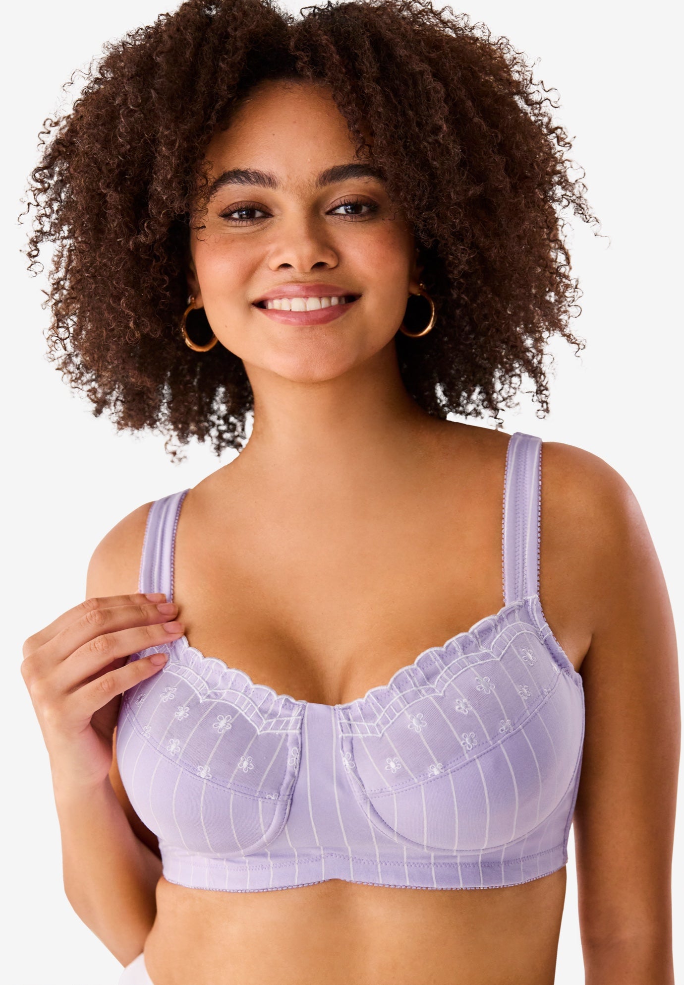 Plus Size Women's Comfort Choice® Pinstripe Wireless Bra by Comfort Choice in Pale Lilac Stripe Embroidery (Size 40 DDD)