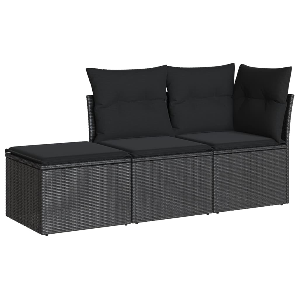 vidaXL 3-tlg. Garten-Sofagarnitur mit Kissen Schwarz Poly Rattan Image