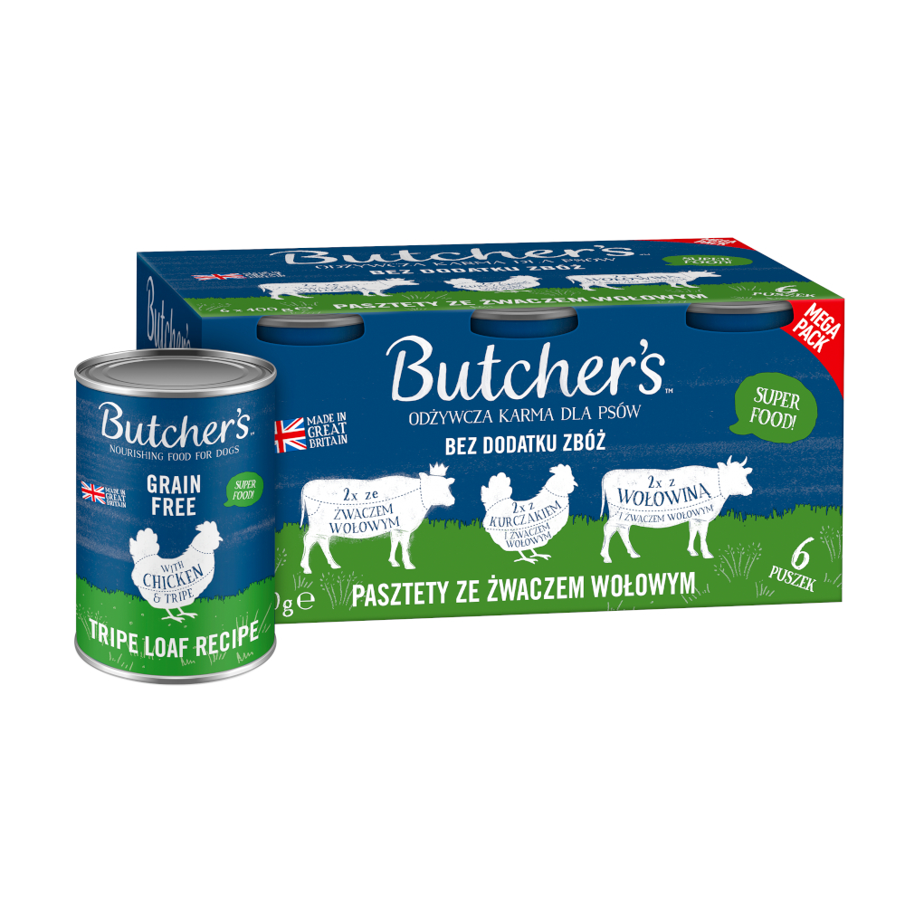 Butcher's Original - senza cereali 12 x 400 g - Mix Trippa (Paté con Trippa / Paté con Pollo & Trippa / Paté con Manzo & Trippa)