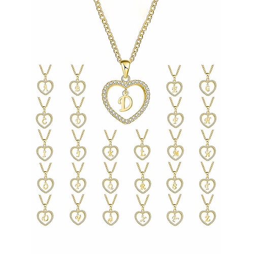 Herzförmige Damen-Halskette mit Anhänger – aus einer Legierung, 26 verschiedene Buchstabenformen, Strassverzierungen – das perfekte Valentinstagsgeschenk Image