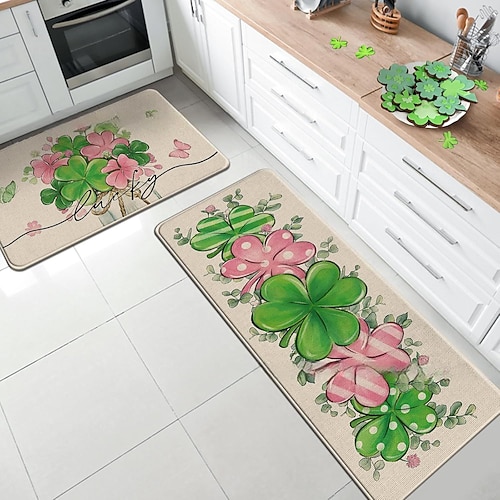 St. Patrick's Day Läuferteppiche, irische Feiertags-Dekorationsmatte mit Kleeblatt- und keltischem Design, festliche Fußmatte für Tür und Wohnraum Image