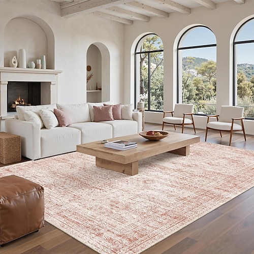 Nordischer Vintage-Wohnzimmerteppich, strapazierfähig und rutschfest, leicht zu reinigende Bettvorleger/Sofadecke, ideal für Hotels und Ferienwohnungen. Image