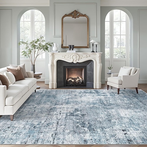 Nordischer Vintage-Wohnzimmerteppich, strapazierfähig und rutschfest, leicht zu reinigende Bettvorleger/Sofadecke, ideal für Hotels und Ferienwohnungen. Image