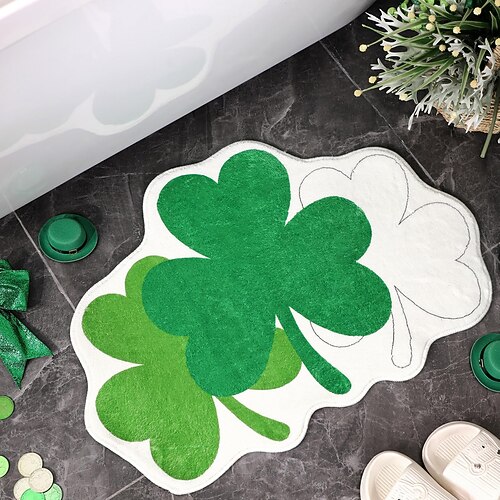 Fußmatte zum St. Patrick's Day, Kleeblatt-Küchenmatte, dekorative Fußmatte für den Eingangsbereich – festliche Dekoration für Ihr Zuhause Image