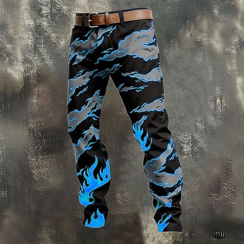 Herren Optische Täuschung Flamme Hose Anzughose Mittlere Taille Lässig Outdoor Urlaub Slim Fit Hose mit Taschen Frühling Herbst 3D-Druck Schwarz / Blau Schwarz / Grün Schwarz / Rot Image
