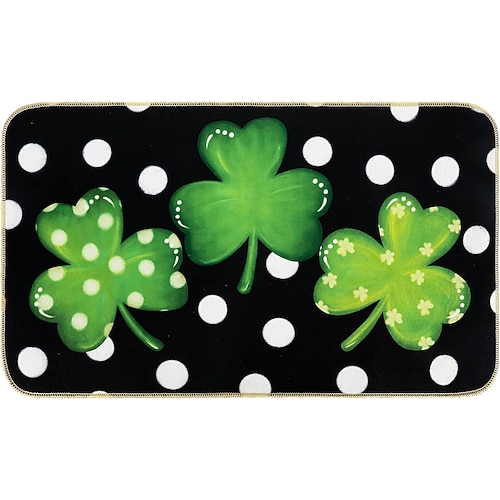 Fußmatte zum St. Patrick's Day, dekorative irische Feiertags-Eingangsmatte mit Kleeblättern und keltischen Mustern für festliche Heim- und Türdekoration Image
