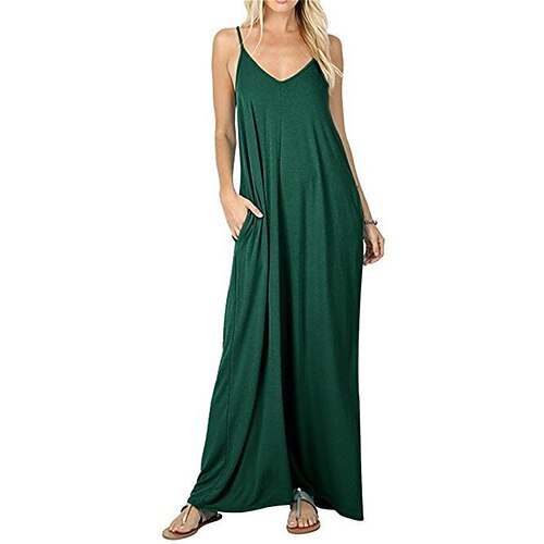 Damen Langes Kleid Maxikleid Freizeitkleid Unterkleid Mode Modern Outdoor Urlaub Ausgehen Lässiger Schnitt Einfach Ärmellos Träger Wein Marineblau Purpur Grün Sommer Frühling Image