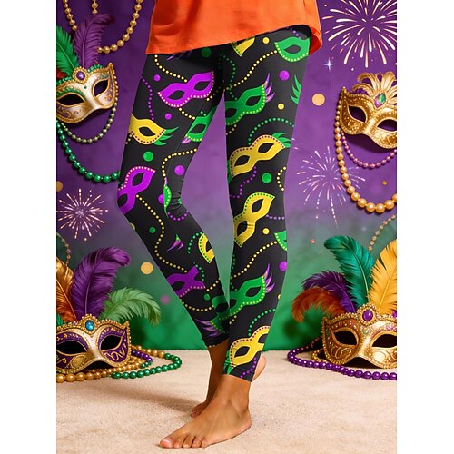 Damen Leggings Aktiv Urlaub Mode Volle Länge Hohe TaillePantsKarnival Grafik Geometrisch Druck Hoher Schnitt Komfort Außenbereich Bequem Dehnbar Urlaub Straße Festival Violett Schwarz 1 # Schwarz Gelb Image