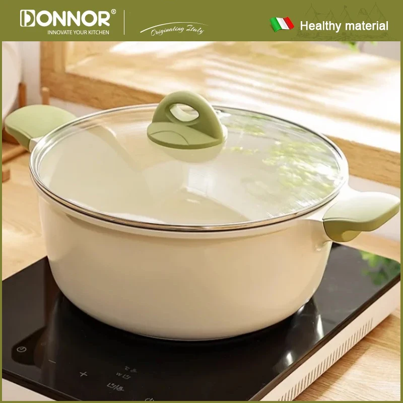 DONNOR 24/28 cm Antihaft-Suppentopf, doppelt verdickter Ohr-Schmortopf, Schmortopf mit Deckel, Haushalts-Congee-Kochtopf, Küchenutensilien Image